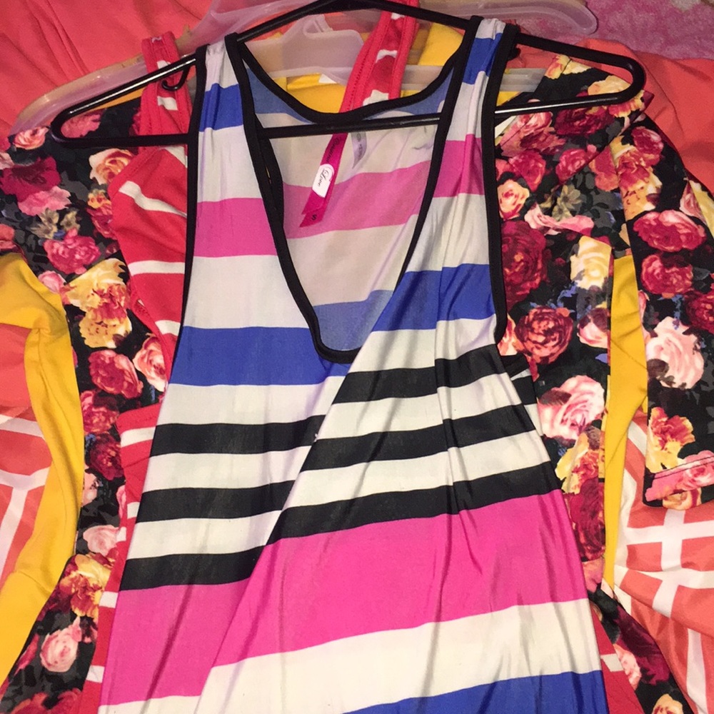 pink white blue & black sundress